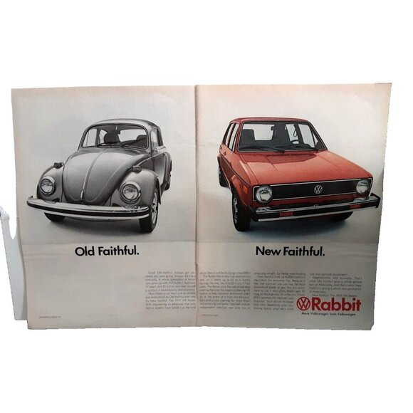 1976 1977 Volkswagen Rabbit and VW Bug Car Original Print Ad vintage 70s - Picture 1 of 3